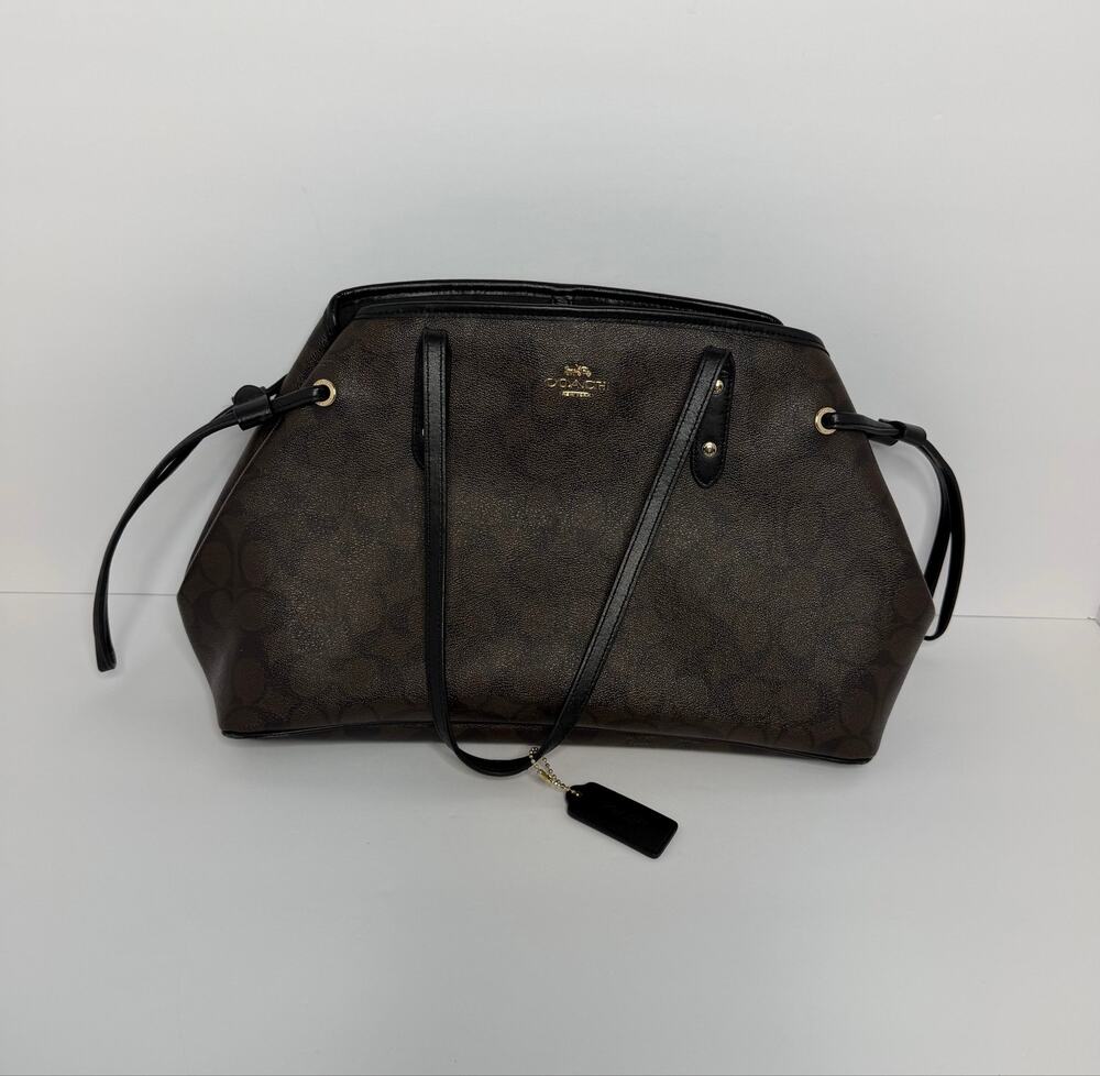 Coach F57842 Signature City Tote Brown Black Monogram PVC Leather Shoulder Bag